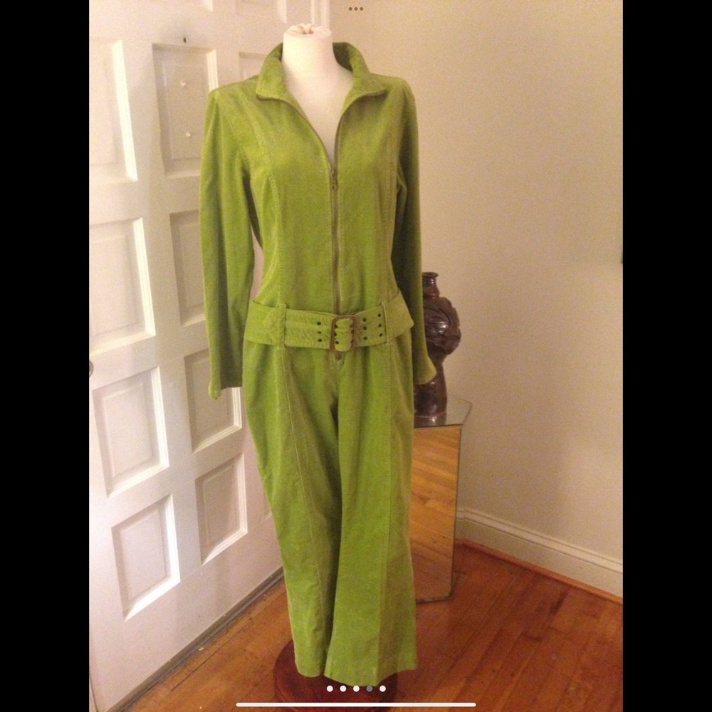 Vintage Groovy Green Jumpsuit M wide legs